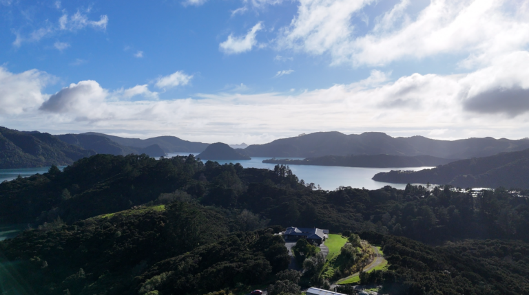 Aerial view from hike on St Paul's rock, overlooking Whangaroa Harbour