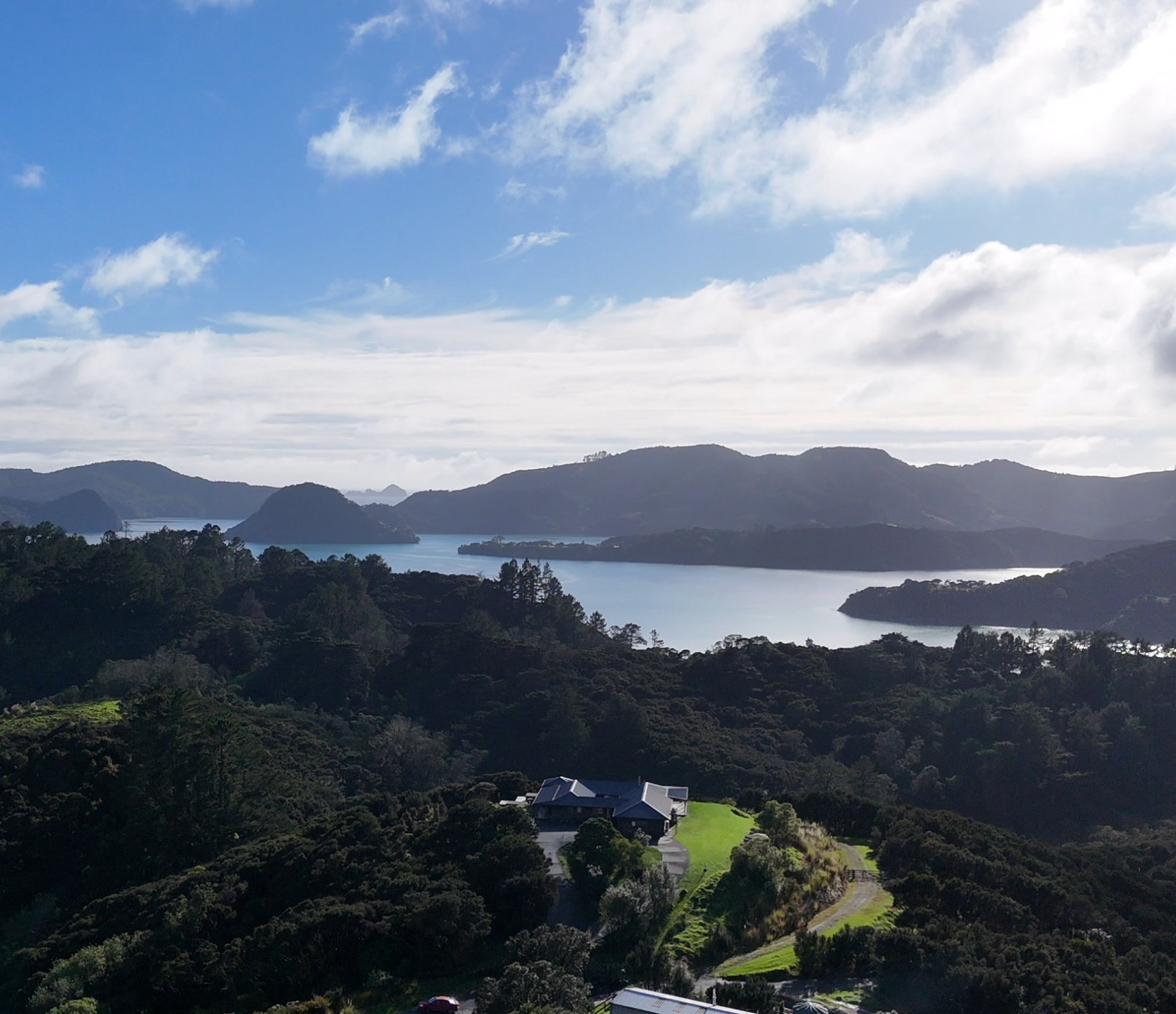 Aerial view from hike on St Paul's rock, overlooking Whangaroa Harbour